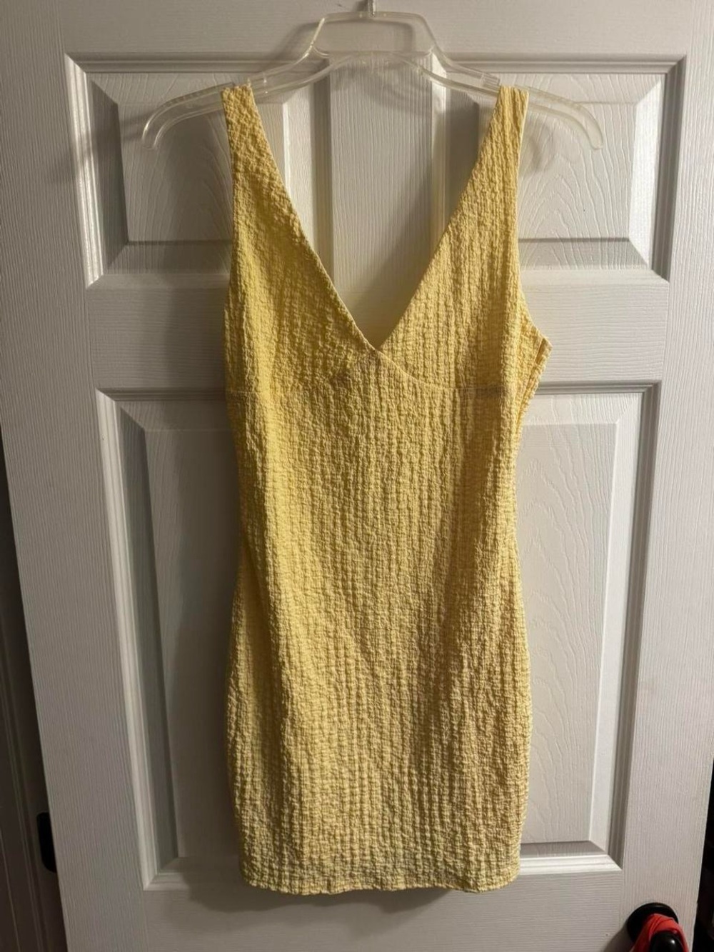 Yellow Textured V-Neck Women's Dress